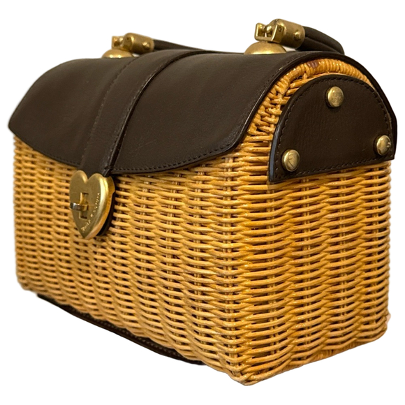 Juicy Couture Wicker Rattan Basket Bag Purse Brown Leather Trim Y2K Vintage NWOT - Picture 2 of 12